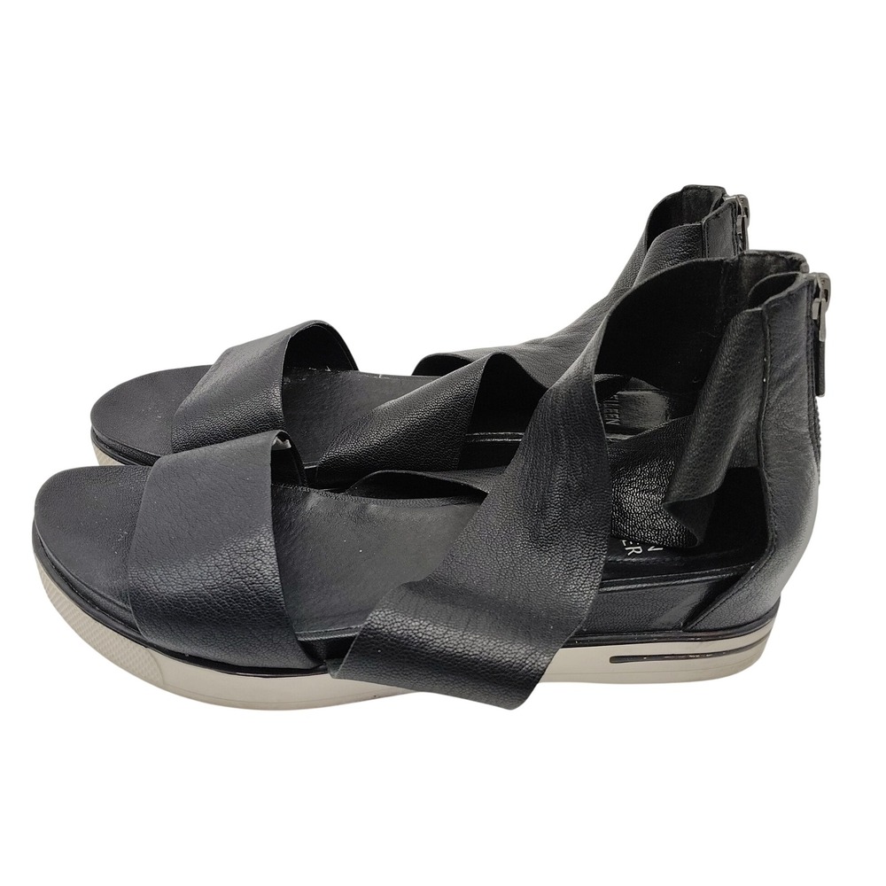 Eileen Fisher Sport Womens Size 8 Black Tumbled Leather Sneaker Sandal Zipper
